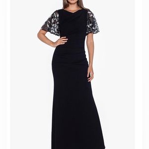 Betsy & Adam drape neck short ruffle sleeve dress